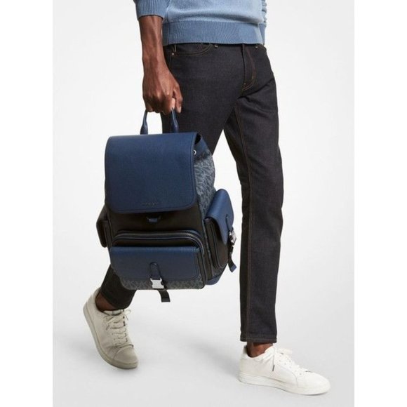 Michael Kors Hudson Logo And Rucksack Admiral Mlti Leather Backpack - Picture 3 of 10